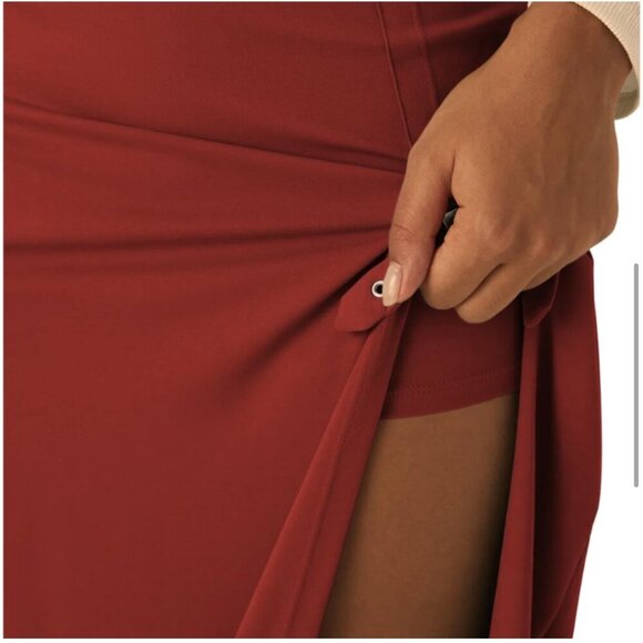 Halara High Waisted Decorative Buckle Split 2-in-1 Maxi Casual Skirt Sz XS Red - Picture 3 of 13